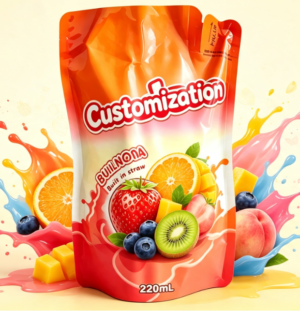 220 ml mieszanego soku owocowego Wbudowane torebki ze słomy Torby do pakowania napojów z nadrukiem na zamówienie