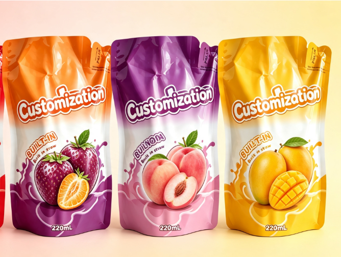 Multi Flavours 220 ml Wbudowane woreczki do wyciskania słomy Niestandardowe torby do pakowania przecierów owocowych i soków