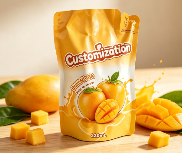 Multi Flavours 220 ml Wbudowane woreczki do wyciskania słomy Niestandardowe torby do pakowania przecierów owocowych i soków