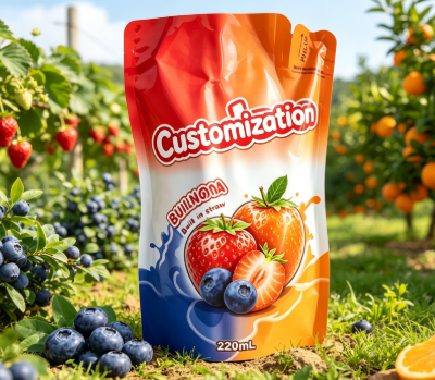 220 ml puree z owoców mango. Wbudowane torebki ze słomy. Torby do pakowania napojów z nadrukiem na zamówienie